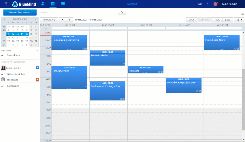 Les vues d'agenda BlueMind