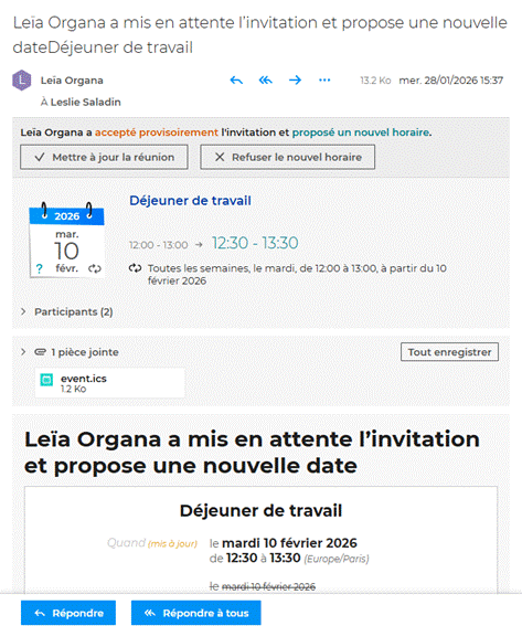 Proposition de nouvel horaire agenda BlueMind
