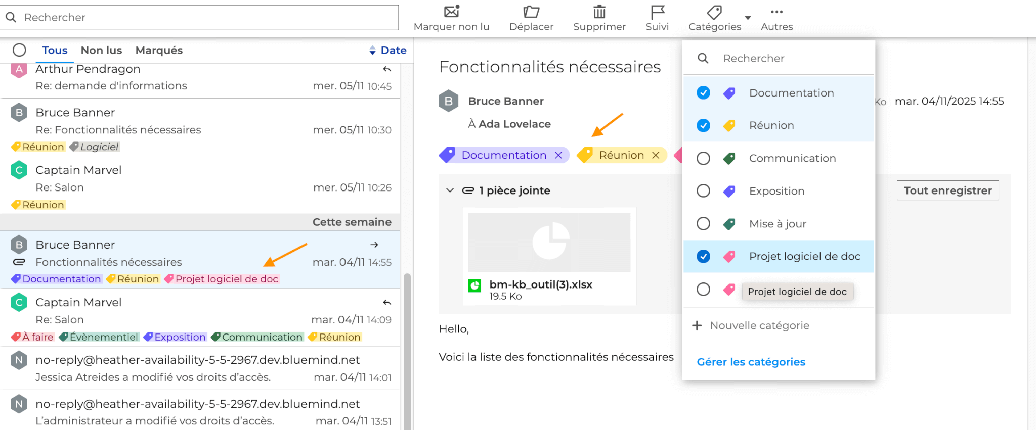 BlueMind messagerie collaborative catégories