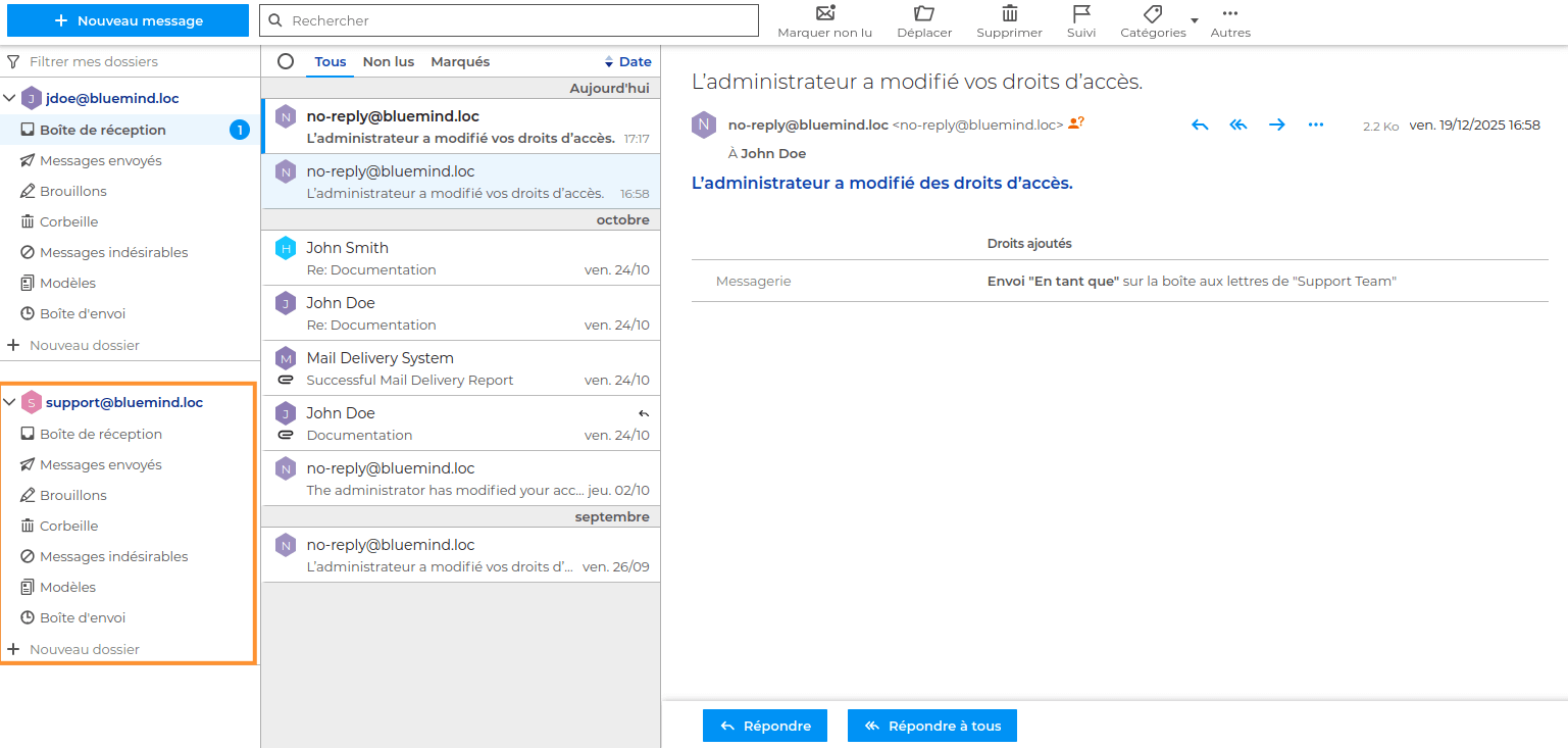 BlueMind messagerie collaborative boites partagés