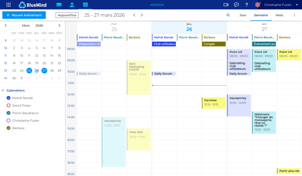 Vue fractionnée - Agenda BlueMind
