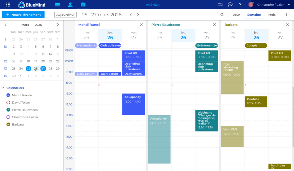 Vue fractionnée - Agenda BlueMind