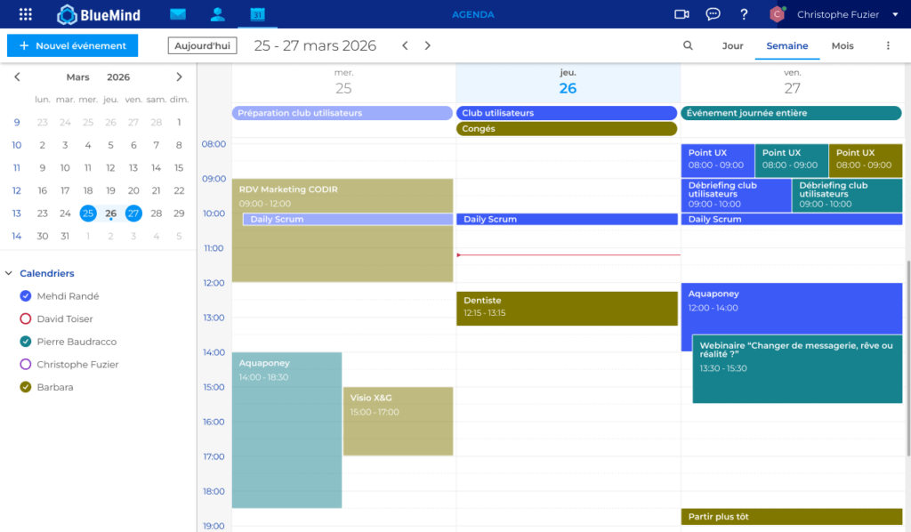 Vue fractionnée - Agenda BlueMind